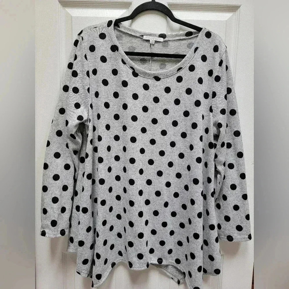 Green Envelope LA Gray & Black Polka Dot Crew Neck Sweater Plus Size 2x - Picture 1 of 3